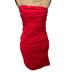by Anthropologie Strapless Slim Mini‎ Dress Bold Red Ruched Sexy Hoco Size Large